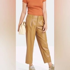a new day Women's Tan Faux Leather Cropped Pants Size 12